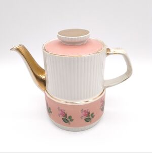 Vintage Gibsons England Teapot Pink Roses Gold Gilt Mid Century